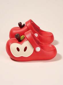 1 双儿童卡通可爱苹果图案防滑耐磨 EVA 家居拖鞋，户外沙滩凉鞋，适合夏季 - 紅色 - 查看 3
