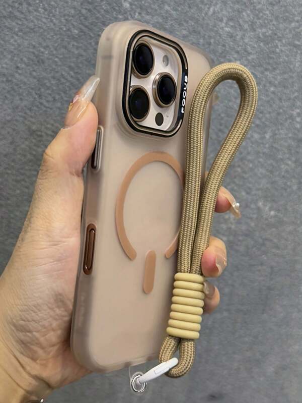 Funda de teléfono con correa de muñeca de carga inalámbrica magnética mate de lujo compatible con iPhone 16 15 14 13 12 Pro Max 11, con tapa a prueba de golpes traslúcida y adorable