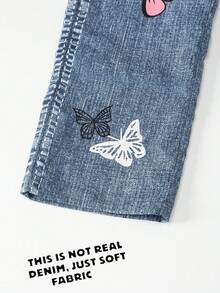 Pantalones largos casuales con estampado de mariposas para niñas preadolescentes, cómodos para usar a diario, de viaje o al aire libre, para primavera/verano - Azul - Ver 5