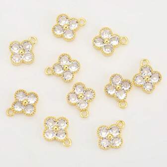 5 DIY Four-Leaf Clover Zirconia Pendants, Copper Plated With 18K, Available In Gold And Silver Colors, Fashionable And Minimalist Accessories.