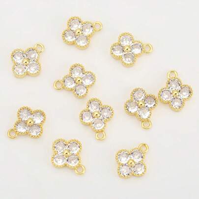 5 DIY Four-Leaf Clover Zirconia Pendants, Copper Plated With 18K, Available In Gold And Silver Colors, Fashionable And Minimalist Accessories.