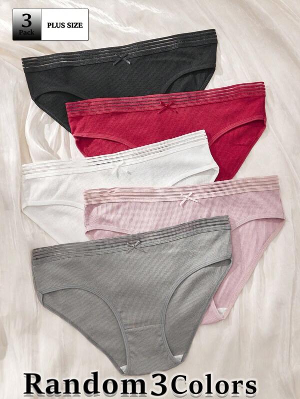 3 Peças Cuecas Plus Size Femininas Confortáveis e Respiráveis, Cores Aleatórias