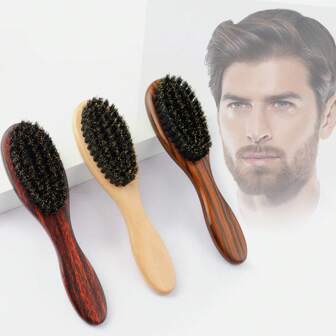 1pc Oval Wooden Brush With Natural Bristles For Men, Beard Care Styling, Hair Smoothing, Cleanup Tool, Multipurpose Use