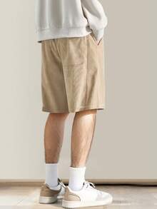 Men's Casual Corduroy Shorts With Drawstring Waist, Suitable For Summer Outdoor, Beach, Holiday And Leisure Wear - Khaki - View 4