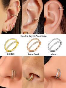 1pc High-End 316L Stainless Steel Seamless Closed Double Membrane Hoop, Embedded Zirconia, 16G Nose Ring, Lip Ring, Ear Cartilage Stud, Earring, Nose Septum Clicker, Unisex Piercing Jewelry, Birthday Gift, Party, Dance, Date, Skateboarding, Running, Cycling And Other Extreme Sports, 8mm/10mm/12mm Size Suitable For Daily Wear - Two-layer Closed Loop - View 3