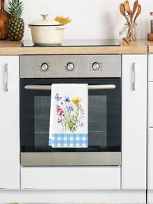 1 Pc Modern Microfiber Kitchen Towel Spring Floral Dish Cloth With Butterfly And Plaid Soft For Home And Restaurant Decoration Perfect Gift For Spring Dish Drying Floral Pattern Towel - Blue - View 3