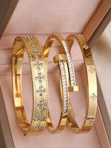 18K 镀金不锈钢可叠戴手链，链条和四叶草设计，时尚女士款式，适合休闲、派对、节日、生日、婚礼、情人节礼物、妈妈、母亲、母亲节、礼物 - 四葉草手鐲 - 查看 7