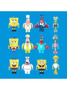 SpongeBob SquarePants Blind Box Building Blocks Toy, Cute Cartoon Action Figure With Storage Base,Cartoon Character Desk Decor & Collectibles