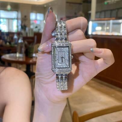 1pc CILOA 2025 New Fashion Luxury Small Square Dial Diamond Stainless Steel Band Waterproof Quartz Watch For Women, Suitable For Daily Wear And Party