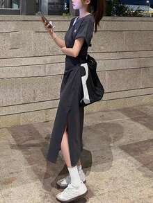 Women's Summer Angel Design Pleated Casual Mini Dress