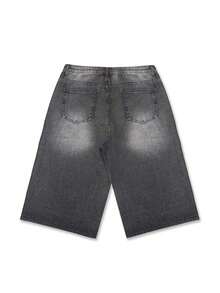 GlobeSwift 复古男士青年先锋街头时尚-休闲街头先锋时尚-嘻哈街头宽松3/4牛仔短裤，春夏秋 - 黑色 - 查看 7