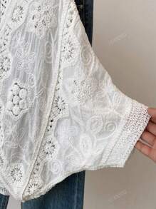 JIANHU Petite Boho Crochet Cardigan - Romantic Floral & Geometric Lace Cover-Up For Vacation & Daily Wear | Lightweight V-Neck Button-Up Knit (Perfect For Petite Frames)