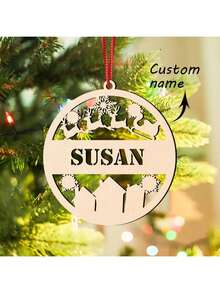 1pc,Custom Name Christmas Wood Products, Custom Christmas Decorations, Custom Christmas Gifts, Gifts For Friends, Custom Personalized Decorative Panels, Living Room Decorations, Bedroom Decorations, Christmas Tree Decorations - Wood Color - View 2