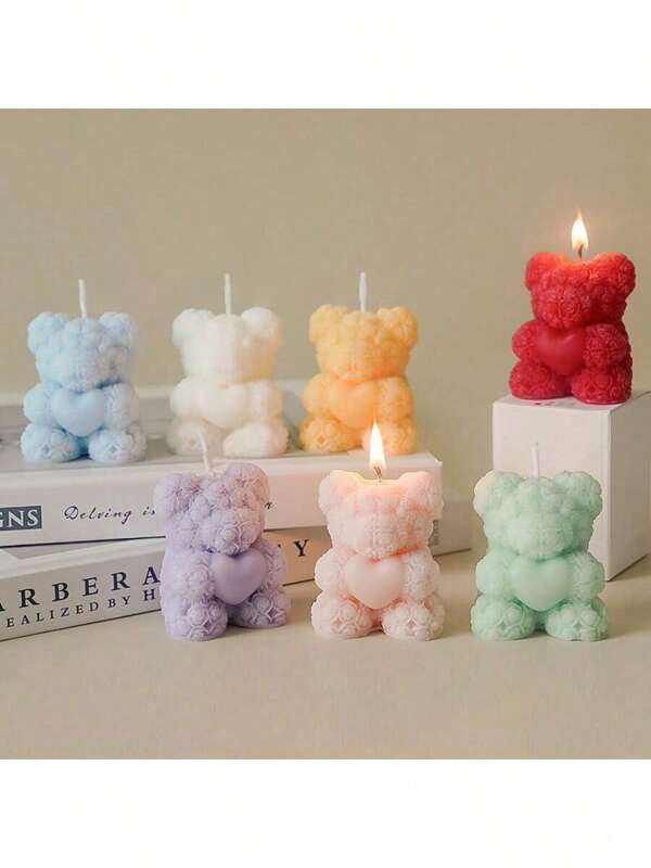 Valentine's Rose Bear Scented Candle, Long-Lasting Aroma, Bedroom Decor, Bear Shaped For Home