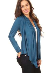 Casual Solid Long Sleeve Drape Open Front Cardigan Lightweight Layering Essential For Everyday Wear  Casual    Asymmetrical    Daily - 水鴨藍 - 查看 4