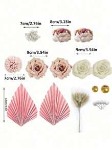 32 Stück oder 19 Stück Tortendeko im Bohemien-Stil, Tortendekoration Blumen, Künstliche Blumen, goldene oder rosa Palmwedel-Papierwindräder, goldene und weiße Schaumstoffkugeln für Tortendekoration, rosa, lila und weiße künstliche Blumen, geeignet für Bohemien-Hochzeitstorten, Taufe, Gender Reveal Party, Baby-Shower, Geburtstag, Muttertag, Weihnachten, Erntedank, Neujahr Tortendeko-Accessoires, elegante Damen Tortendekoration (Boho-Stil)