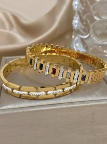 18K Gold Plated Stainless Steel Vintage Luxury Elegant Multicolor Diamond Gemstone Zirconia Bangle Bracelet Set For Women, Mom Gift Christmas Thanksgiving Halloween Wedding Rave/Prom/Party/Daily Accessories Gift For Anniversary Valentine's Day Boho Jewelry Birthday Bridesmaid Gifts