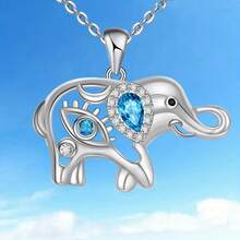 Exquisite Silver - Toned Elephant Pendant Necklace With Blue Gemstones And Diamond - Like Embellishments. Ideal For Animal - Lovers Or As A Unique Gift For Birthdays And Special Occasions. - VariantValue - View 2