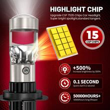 DrViAion 2 件 120W 1:1 无线 H4 迷你 LED 投影仪镜头 Canbus 9005 9006 H11 即插即用 H7 汽车大灯涡轮灯汽车投影仪 80000LM LED 灯适用于 12V 汽车 - 白色 - 查看 2