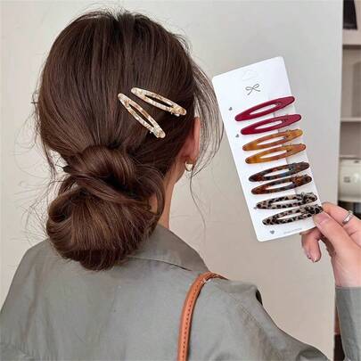 2个/套 醋酸纤维发夹 镂空椭圆几何发夹 侧夹 发卡 女士发饰 爪夹，学习用品