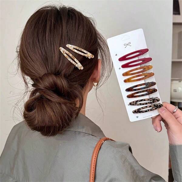 2 Peças Presilhas de Cabelo Ovais Ocas de Acetato, Presilhas Minimalistas para Franja e Lateral de Menina, Acessórios de Maquiagem