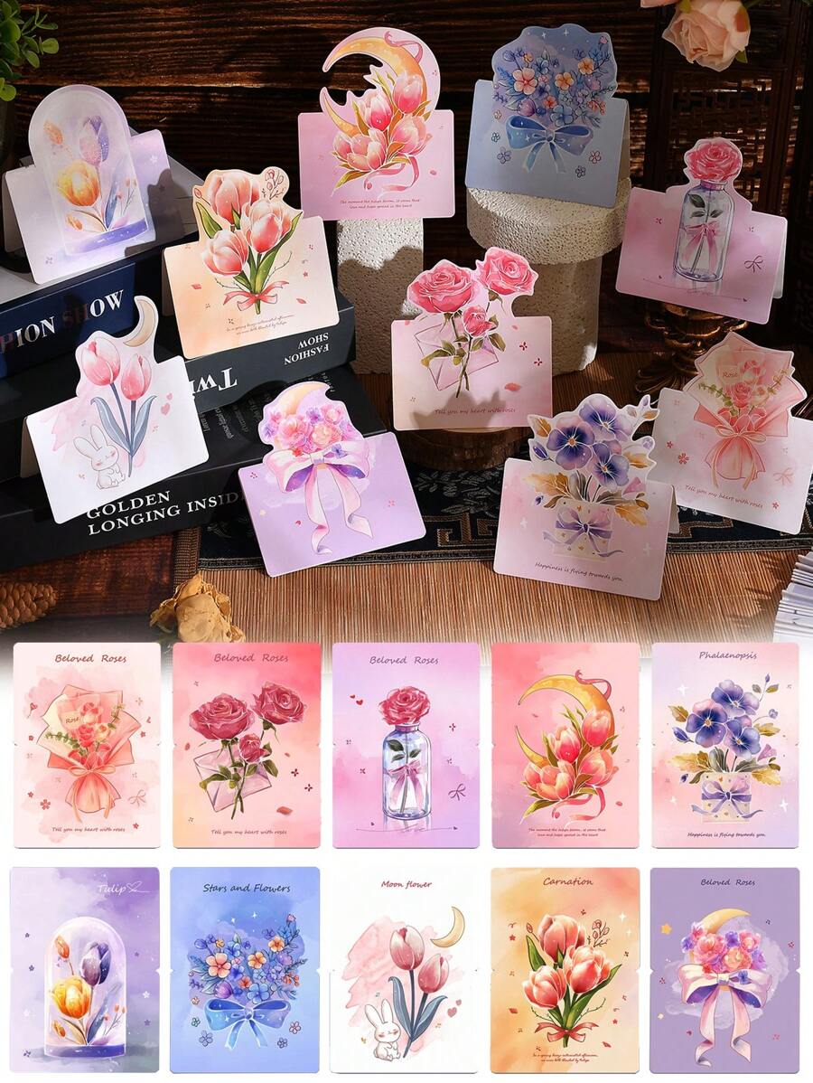 50-Piece/30-Piece Floral Birthday Cards, New Year Gifts, Bouquet Cards, Valentine's Day Gifts Winter Holiday Cards, Anniversary Cards, Birthday Party Gifts Women, Wife & Friends Holiday Cards, Festive Floral Card Decorations