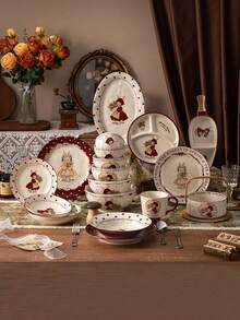 1 件复古陶瓷碗盘套装，兔子图案，英式风格，高品质乔迁礼物，日常餐具 - 彩色 - 查看 2