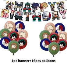 bandai Set de 17 globos de anime de Héroe Escolar - Juego de decoración de fiesta de plástico, que incluye pancartas de feliz cumpleaños, personajes y globos, adecuado para cumpleaños, aniversarios y celebraciones festivas de fans del anime