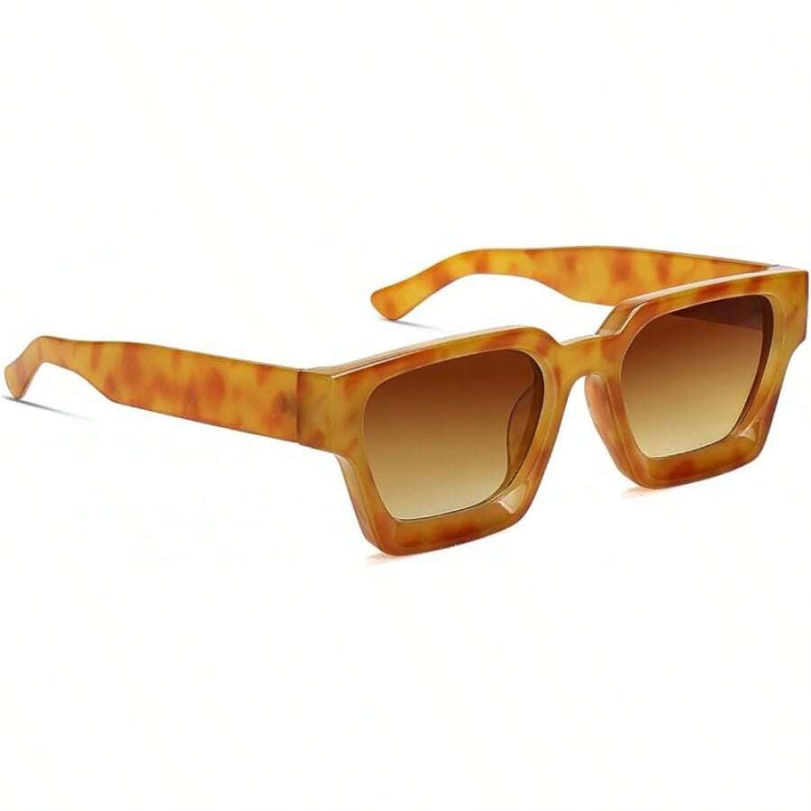 Square Men Women Fashion Thick Rectangle Glasses Shades Designer Style - Leopard - View 1