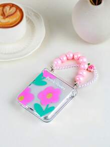 1pc Flower Pattern Electroplated Beaded Bracelet Hinged Protective Anti-Shock Anti-Drop Full Wrap Phone Case, Compatible With Samsung Galaxy Z Flip3 5G, Galaxy Z Flip4 5G, Galaxy Z Flip5 5G, Galaxy Z Flip6 5G