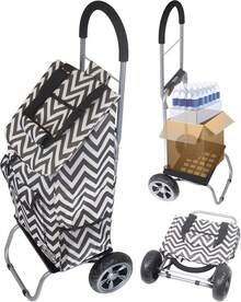 Trolley Dolly Red Foldable Shopping Cart For Groceries With Wheels And Removable Bag And Rolling Personal Handtruck Standard - Black Chevron - View 1