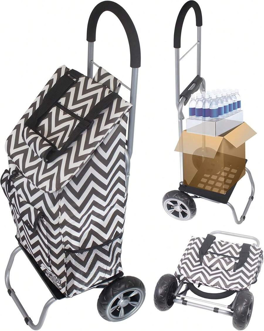 Trolley Dolly Red Foldable Shopping Cart For Groceries With Wheels And Removable Bag And Rolling Personal Handtruck Standard - Black Chevron - View 1