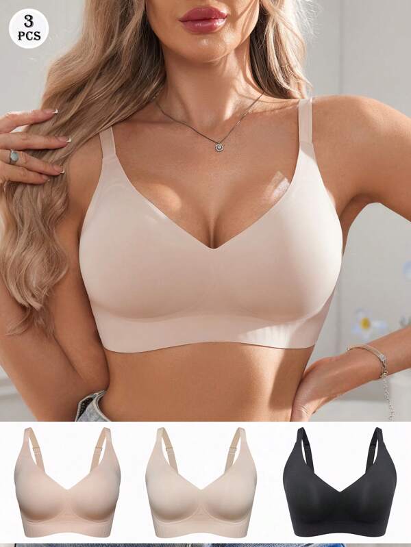 3pcs/Set Wire-Free Jelly Bra, Soft & Comfortable Women Bras