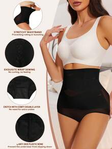 JUQDNX 1pc High Waist Shaping Panties, Tummy Control Compression Slimmer Panties To Butt Lift & Shape Buttocks, Slimming Waist Trainer Sheath Flat Belly Underwea - màu đen - Xem 3