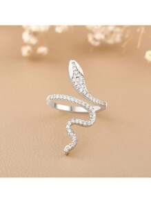 Adjustable Sparkling Crystal Snake Ring For Women And Teen Girls, Elegant Open Coil Design With Dazzling Cubic Zirconia In Chic Serpent Shape, Flexible Fit For Multiple Finger Sizes, Unique Statement Jewelry For Parties, Daily Wear, Fashion Events, Costume Occasions, Symbolic Serpent Ring With Glamorous Shine, Great Gift Idea For Bold And Stylish Women