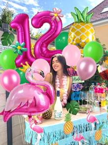 30/31pcs Flamingo, Pineapple, Number Balloon Set, Including Flamingo, 32" Hot Pink Number 1-18, Palm Leaves, Pineapple, Flamingo Foil Balloon, Pink & Green Latex Balloons, Suitable For Hawaiian Birthday Party, Summer Pool/Beach Party, Tropical Party, Birthday Decor, Flamingo Theme Party, Atmosphere Decoration