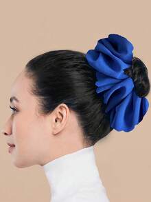 1pc Extra Large Blue Chiffon Hair Scrunchie, Suitable Women Daily Hair Accessory Scrunchies Hair Ties Scrunchy Hair Ties, Casual ,Head Piece - Blue - View 2