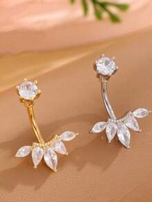 1 件不锈钢半圆锆石经典肚脐环，身体穿孔首饰 - 扇形 - 查看 5