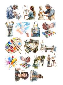 16 pezzi Forniture per artista di pittura ad acquerello/Adesivi carini per ragazze per fai da te, scrapbooking, album, planner, diario, cartoleria vintage adatta per collage, diario, quaderno, computer, forniture scolastiche fai da te, ritorno a scuola