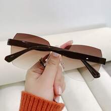 1 Pair Brown Square Frameless Retro Fashion Fashion Glasses, Suitable For Street Photography, Beach, Travel