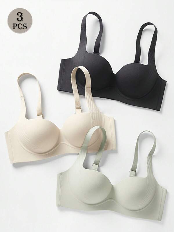 3 Pcs/Set Women's Seamless Casual Bras,Wireless Minimalist Bras For Small Chest, Lift Up & Suport, Summer Thin Breathable