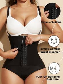 1pc Women Waist Trainer, Slimming High Waist Back Button Closure Shapewear Bottoms - Black - View 2