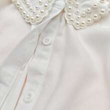 1pc Women's Classic Chiffon Detachable Collar With Double Row Pearl Beading, Elegant Premium Quality Versatile Accessory