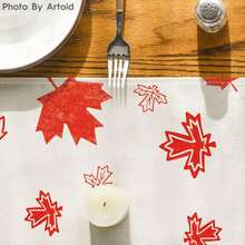 Caminho de mesa com folhas de bordo para o Dia do Canadá, decoração de mesa de jantar e cozinha para festas em casa