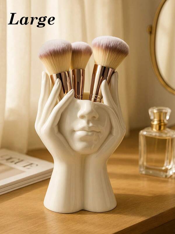 Supports de pinceaux pour maquillage du visage blanc - Organisateurs de vanité sculptural pour les pinceaux et les stylos, décoration d'intérieur minimaliste, accessoires de bureau et cadeaux pour la remise des diplômes d'été, l'anniversaire, la chambre d'étudiant et la rentrée scolaire