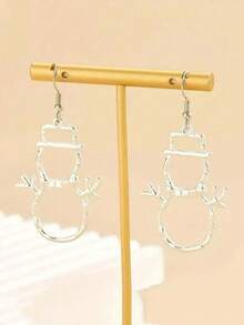 2pcs Fashionable Cute Snowman Hollow Dangle Earrings For Women - Snowman Earrings - View 3