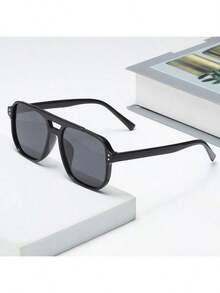 1pc Men's Multi-Color Classic Retro Casual Fashion Summer Square Frame Vacation Ocean Fashion Glasses Double-Beam Rice Stud Pilot Fashion Glasses - Multicolor - View 9