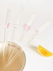 1/2 件/1/2 套可重复使用玻璃吸管，带粉色蝴蝶/蝴蝶结/心形/樱桃装饰，可爱透明吸管，带清洁刷，适用于水杯、圣诞礼物、冷饮、奶茶、咖啡、果汁、冰沙、厨房配件、餐厅、鸡尾酒会、返校礼物、送给女朋友/男朋友、父母、朋友的礼物、节日用品、万圣节、感恩节、圣诞节