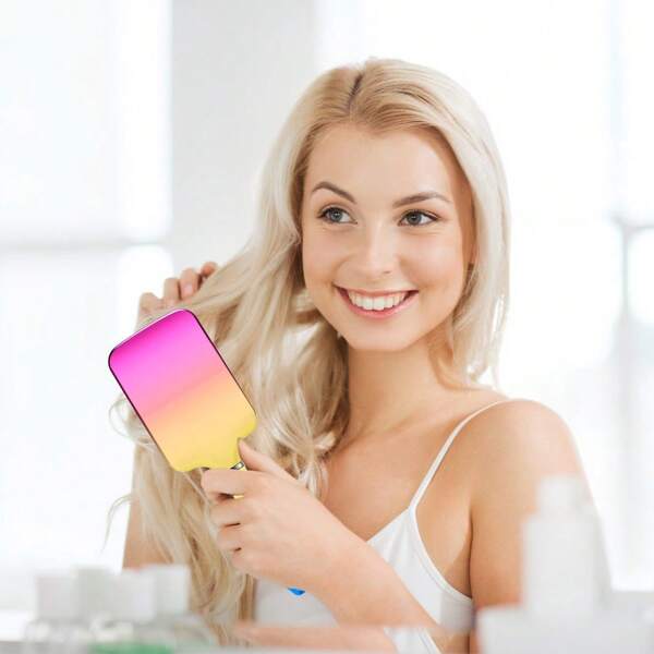 Peine con cojín de aire de color degradado electrochapado,peine para peinar el cabello portátil de corona alta,cepillo de cabello de dientes de nailon,peine de cabello de plástico