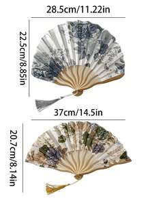 1pc Folding Fan Hand Held Fans Wooden Folding Fan Handheld Folding Fan Chinese Style For Church Wedding Gift Vintage Home Decor Handheld,Vintage Floral Hand-Held Folding Fan With Tassel,Chinese Vintage Bamboo Fan,Elegant Folding Fan,Women Hand Held Folding Fan,Chinese Traditional Hand Fan, Wedding Gift, - Beige - View 3